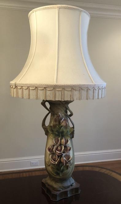 Large Art Nouveau Porcelain Rose Motif Table Lamp (1 of 7)