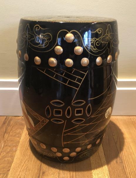 Asian Hand Painted Garden Stool Court Scene (1 of 2)