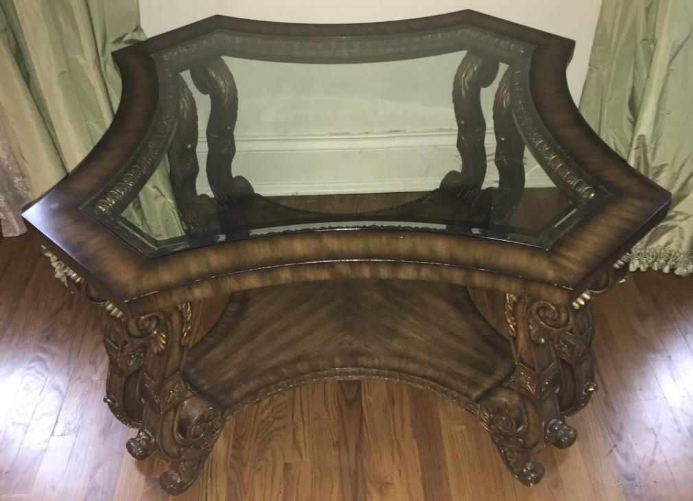 Italian Baroque Style Carved Wood Glass End Table (1 of 4)