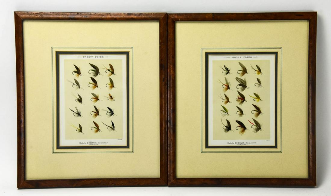 Pair Framed Lithographs of Orvis Fly Fishing Flys (1 of 4)
