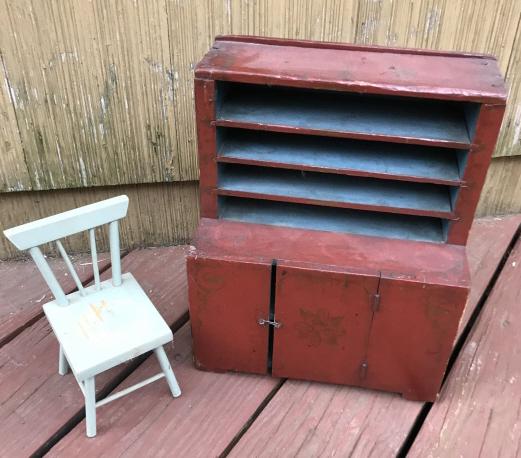 Antique 19th C Doll Size Hutch & Side Chair (1 of 3)
