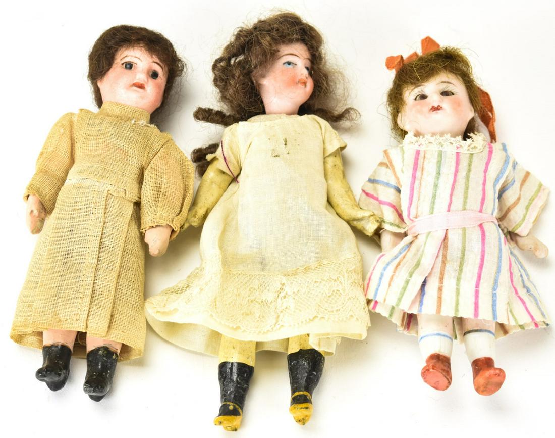 Three Antique 19th C German Bisque Dollhouse Dolls (1 of 4)