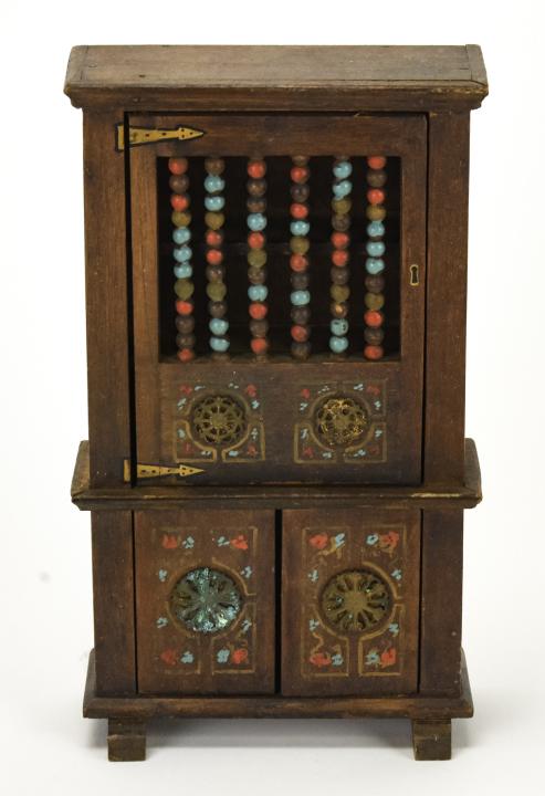 Antique Tynietoy Dollhouse Spanish Cupboard: Antique Tynietoy Dollhouse Spanish Collection Cupboard. Marked on bottom. Measures just under 7 inches in height.