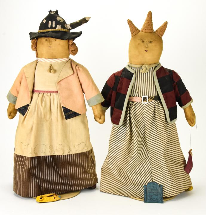 Two Vintage Handmade Folk Art Jane Cather Dolls (1 of 9)