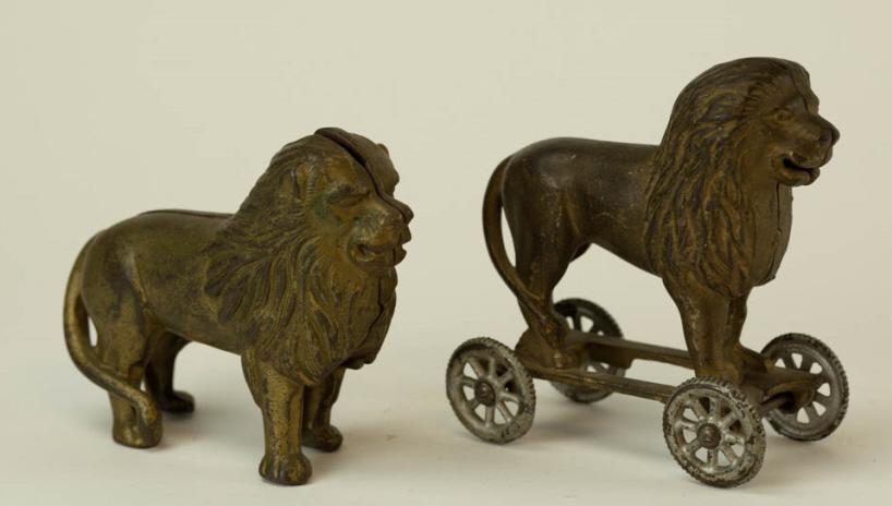 2 Gilt Cast Iron Figural Lion Banks (1 of 4)