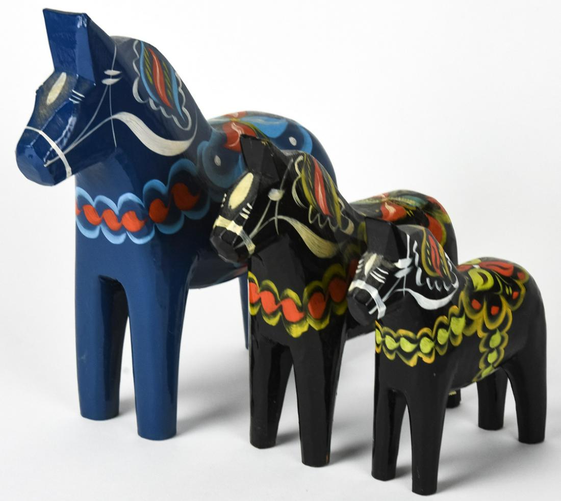 3 20th C Swedish Hand Carved Folk Dala Horses (1 of 4)
