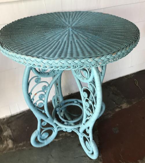 Vintage American Wicker Blue Painted Round Table (1 of 3)