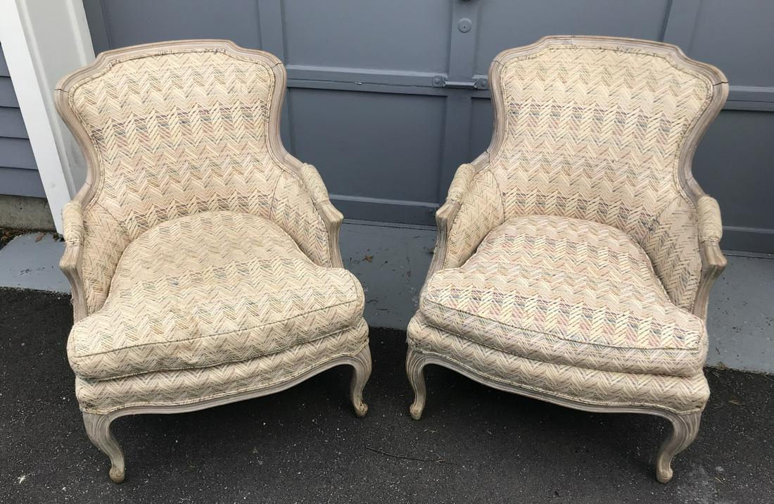 Pr Antique French Provencal Upholstered Armchairs (1 of 4)