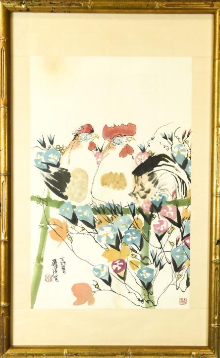 Chinese Watercolor & Ink Painting of a Rooster (1 of 7)