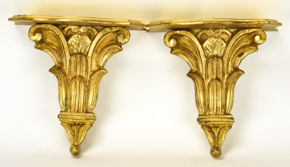 Pr Italian Baroque Gilt Carved Wall Brackets (1 of 5)