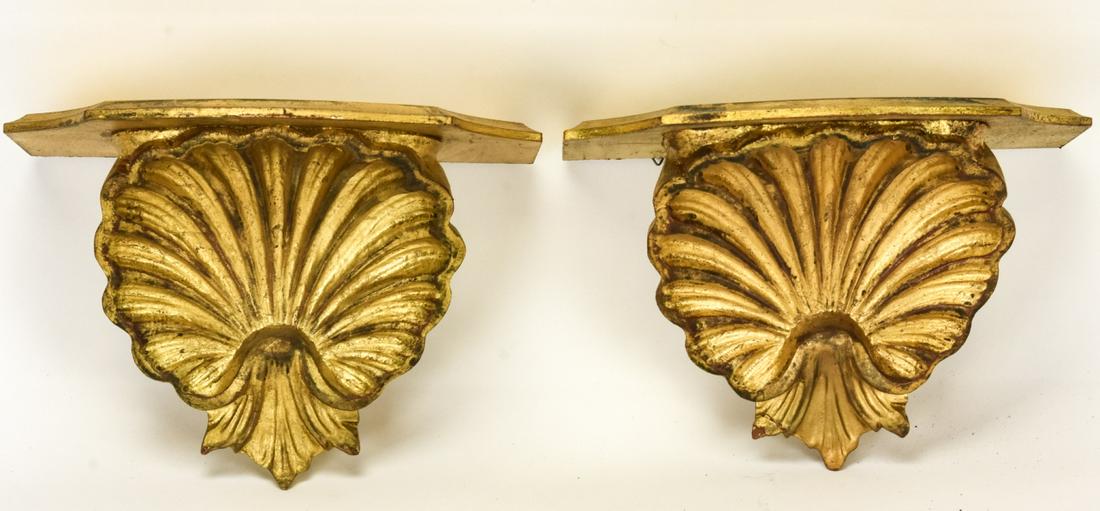 Pair Rocaille Shell Carved & Gilded Wall Brackets (1 of 5)