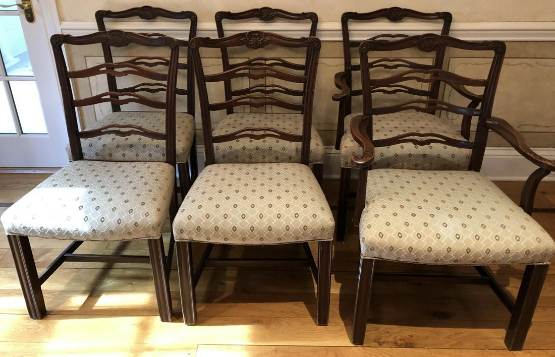 6 Antique Carved Chippendale Ribbon Back Chairs (1 of 8)