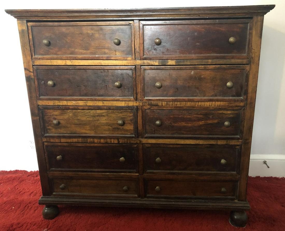 Antique Stained Pine 10 Drawer Dresser Console (1 of 7)