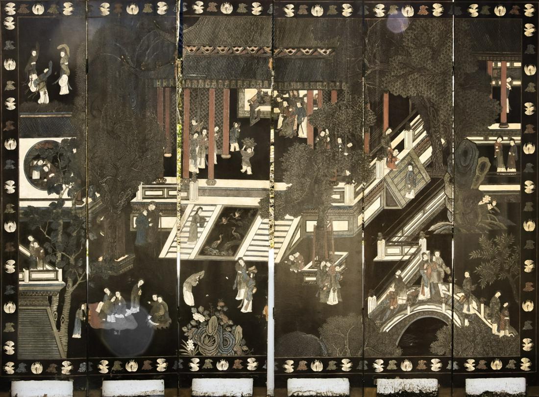 Antique Chinese Carved Coromandal 6 Panel Screen (1 of 5)