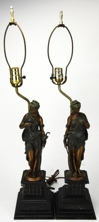 Pair of 19th C Neoclassical Figural Table Lamps (1 of 6)