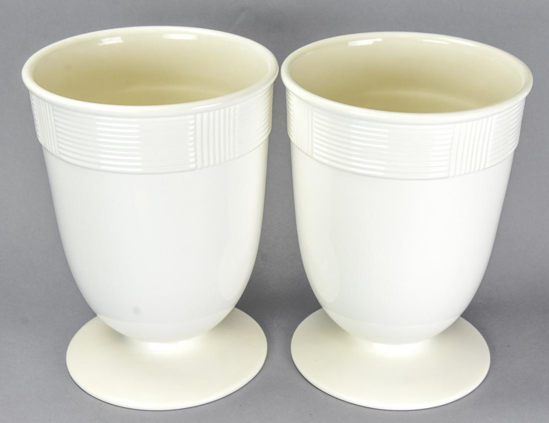 Pair Barbara Barry Ivory Porcelain Cache Pots: Pair Barbara Barry Ivory Porcelain Cache Pots. 12 inches x 9 inches in diameter.