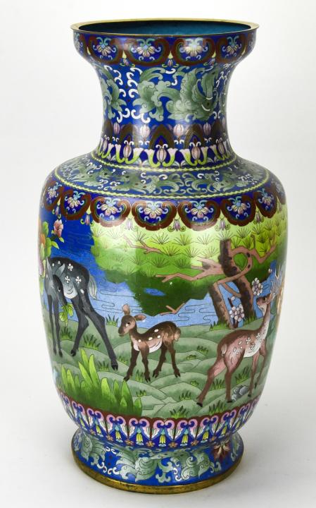 Large Vintage Cloisonne Vase Deer Motif (1 of 6)