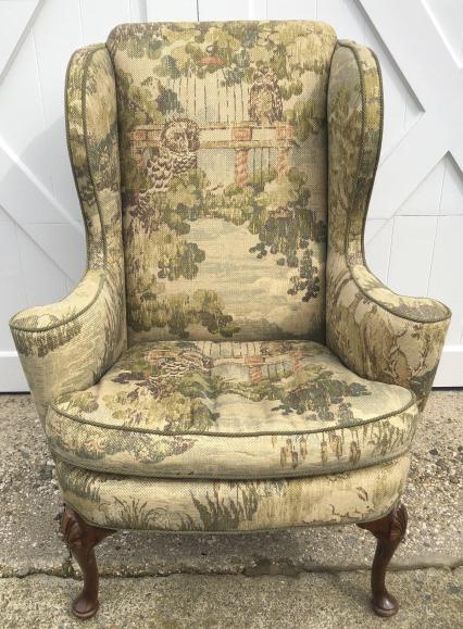 Antique Queen Anne Custom Upholstered Wing Chair (1 of 5)
