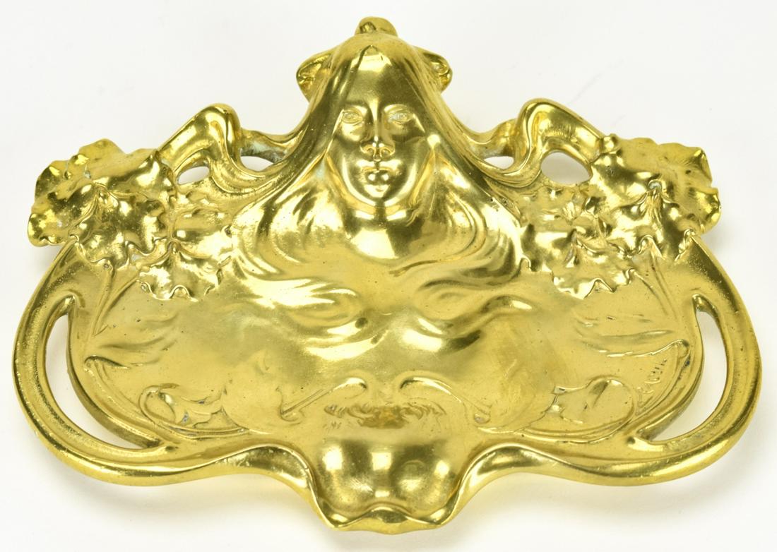 Antique Art Nouveau Polished Brass Card Tray (1 of 7)