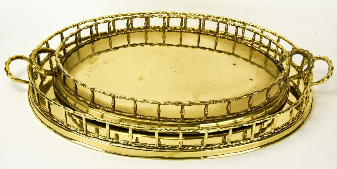 2 Gilt Brass Hollywood Regency Faux Bamboo Trays (1 of 9)