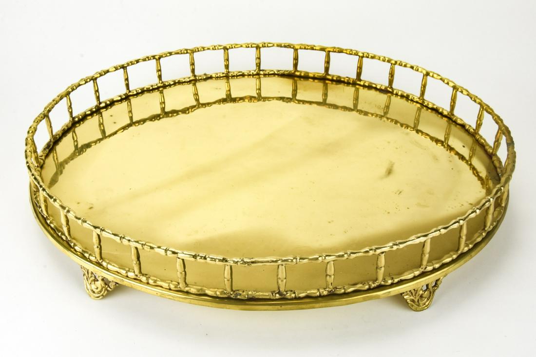 Vintage Gilded Brass Faux Bamboo Serving Tray (1 of 6)