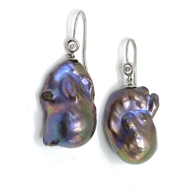 Vintage Black Baroque Pearl & Diamond Earrings (1 of 4)