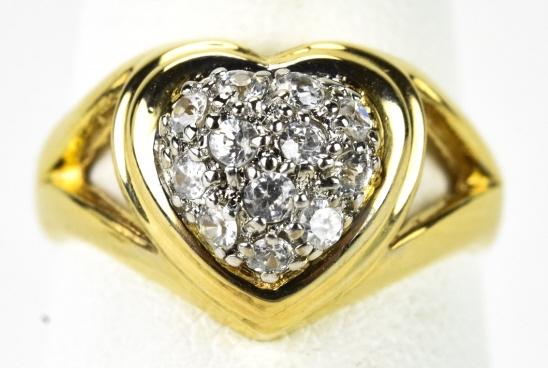 Vintage 14k Yellow Gold Heart Ring W Pave Diamonds (1 of 5)