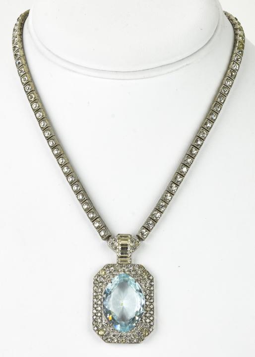 Otis Sterling Necklace Aquamarine Paste Pendant (1 of 7)