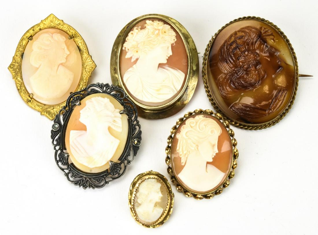 Lot of 6 Vintage and Antique Cameo Brooches (1 of 7)