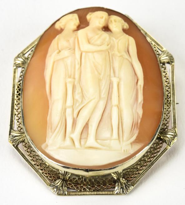 Edwardian 14k White Gold Shell Cameo 3 Graces (1 of 6)