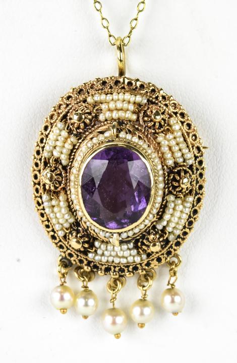 Antique 14k Gold, Seed Pearl and Amethyst Necklace (1 of 6)