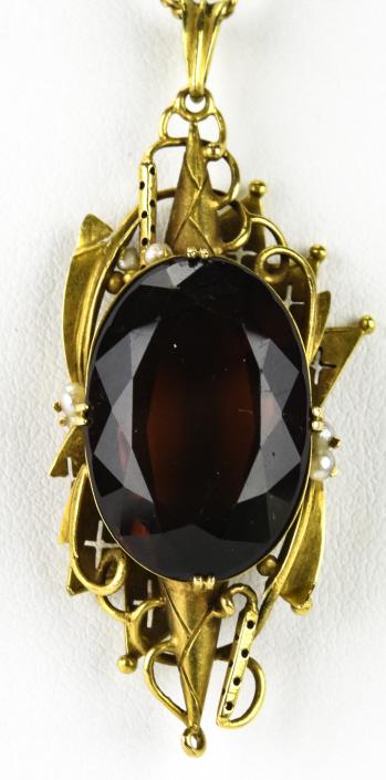 Art Nouveau Tourmaline 14k Gold Pendant Necklace (1 of 5)