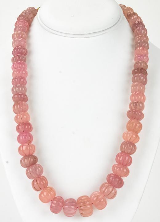 Hand Carved Graduated Rose Quartz Bead Necklace (1 of 5)