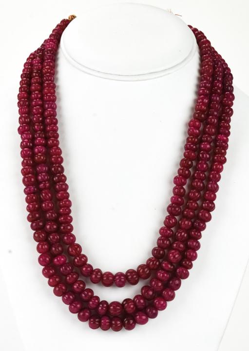 Hand Carved Triple Strand Ruby Bead Necklace (1 of 6)