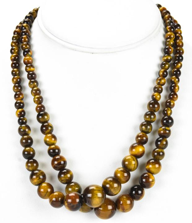 Pair Graduated Tiger's Eye Beaded Necklace Strands (1 of 6)
