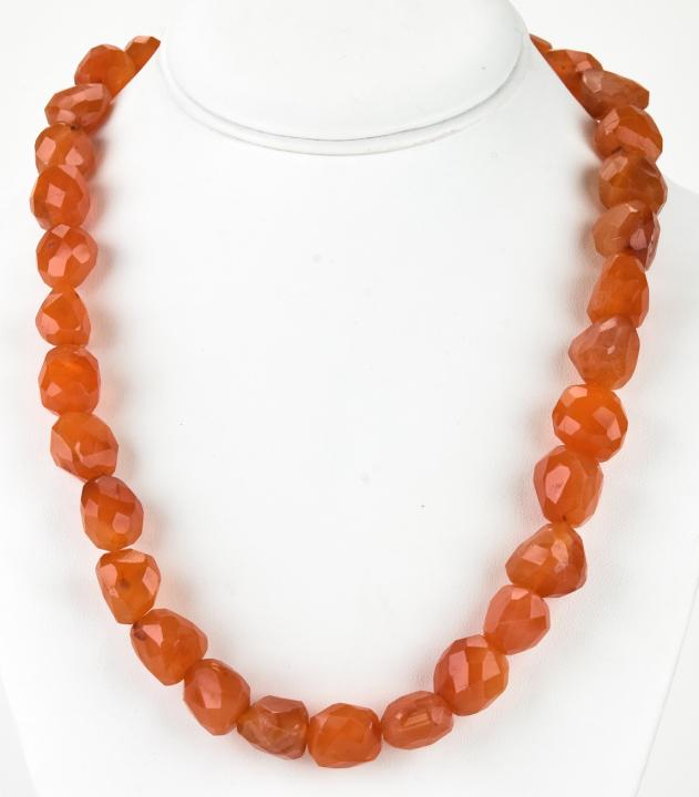 Contemporary Necklace w Faceted Carnelian / Agate: Contemporary Necklace w Faceted Carnelian / Agate. Measures 21 inches in length.