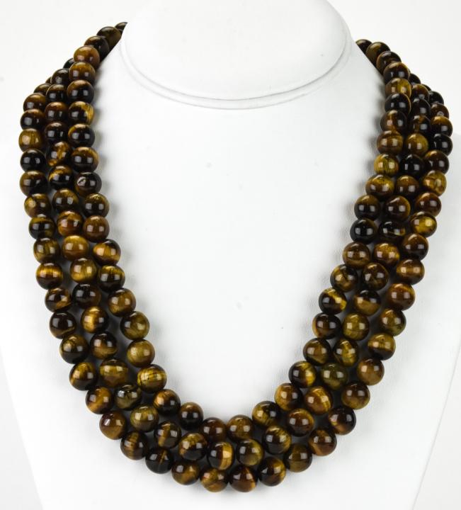 Handmade Triple Strand Tiger's Eye Bead Necklace (1 of 5)