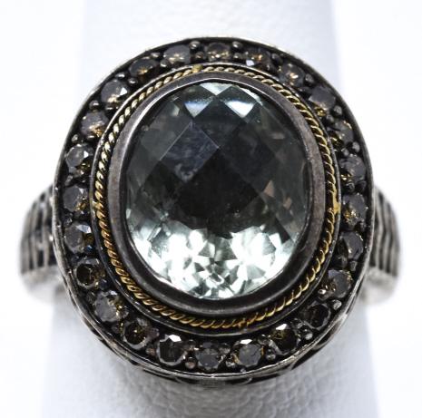 Modern 18kt Gold & Sterling Ring w Diamond Halo (1 of 6)