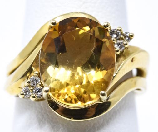 Estate 14kt Yellow Gold Citrine & Diamond Ring (1 of 5)