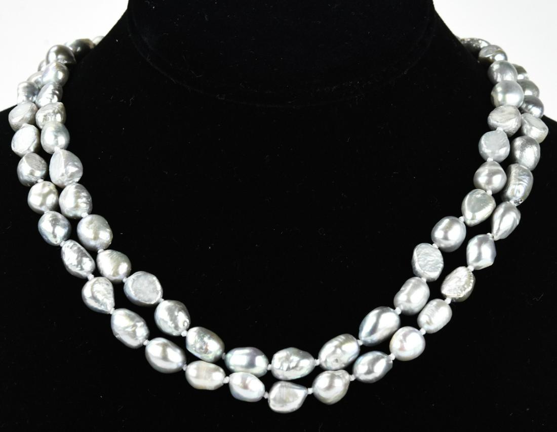 Hand Knotted Silver Tone Baroque Pearl Necklaces (1 of 5)