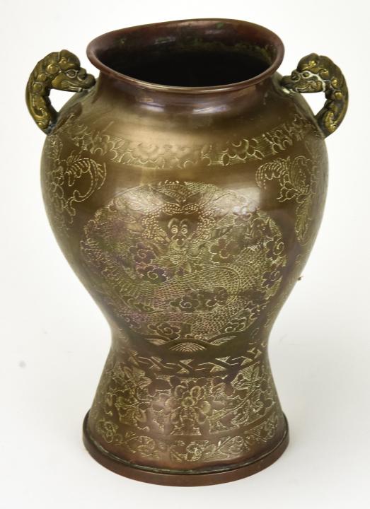 Antique Chinese Etched Copper Vessel Dragon Motif (1 of 6)