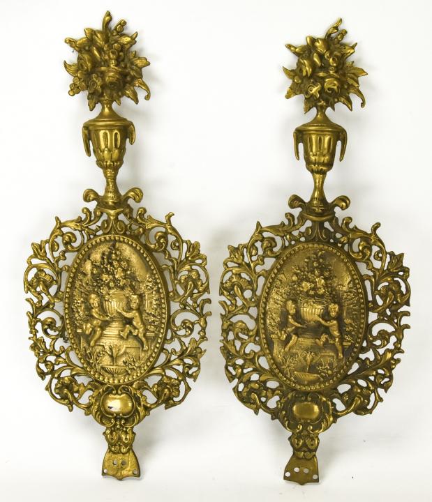 Pair Neoclassical Style Brass Wall Plaques (1 of 6)