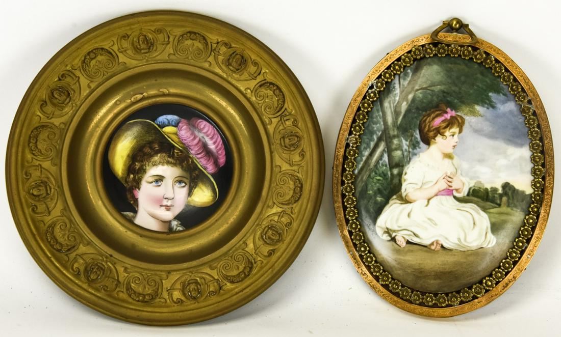 2 Hand Painted Porcelain Plaques of Girls (1 of 7)