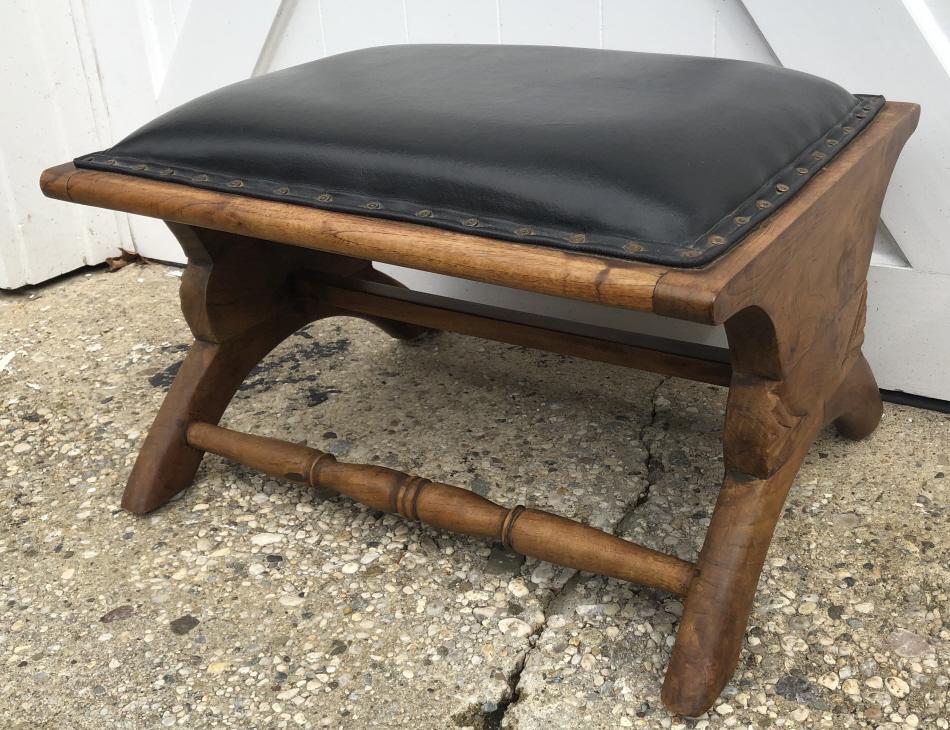 Antique Arts & Crafts Carved Leather Bench (1 of 4)