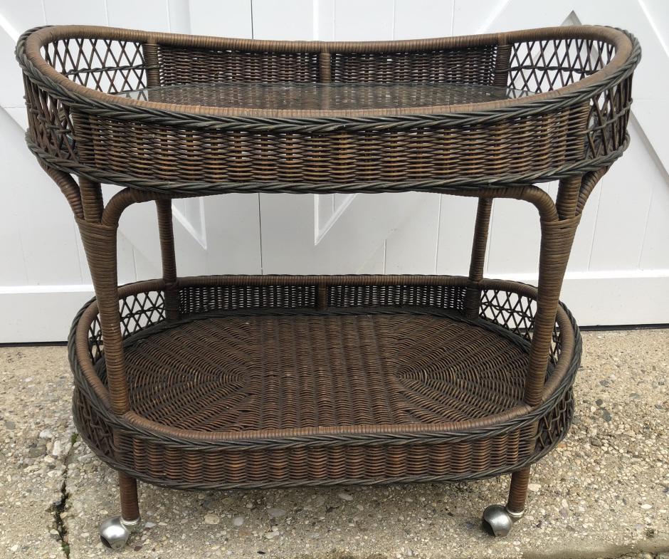 Traditional Woven Wicker 2 Level Bar Cart (1 of 5)