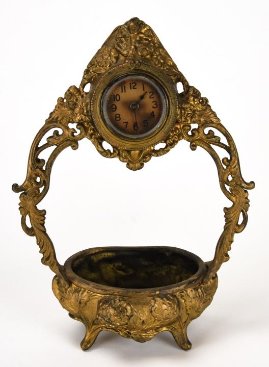 Antique Gilt Cast Metal Basket Form Clock (1 of 7)