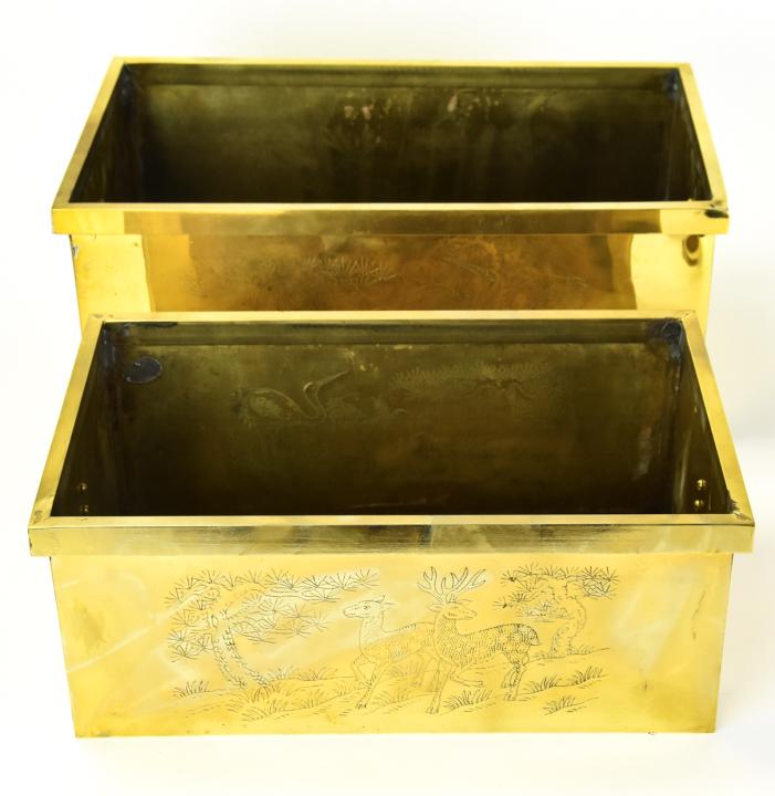 Pair Asian Style Crane Motif Brass Planters (1 of 8)