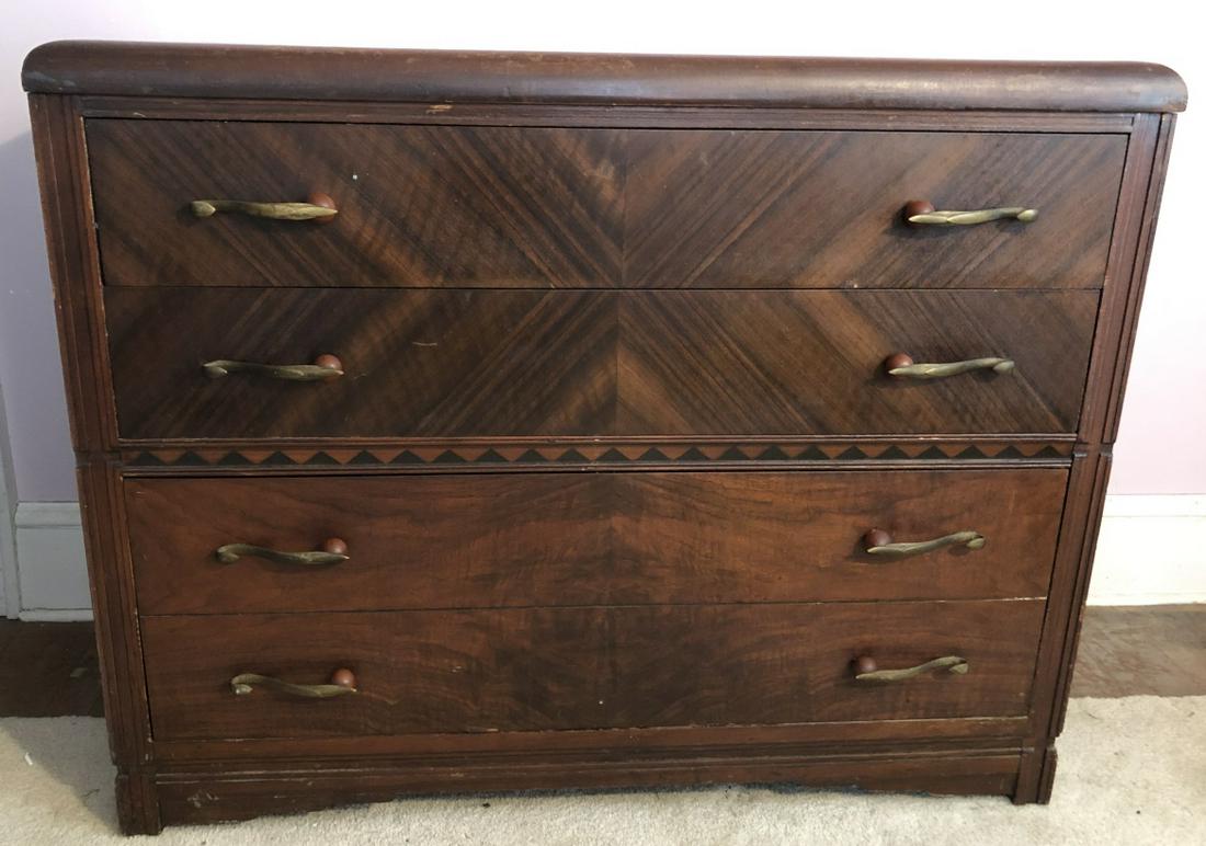 Art Deco Book Matched Dresser Bakelite Handles: Art Deco Book Matched Dresser Bakelite Drawer Pull Elements. 34 inches x 42 inches x 20 inches