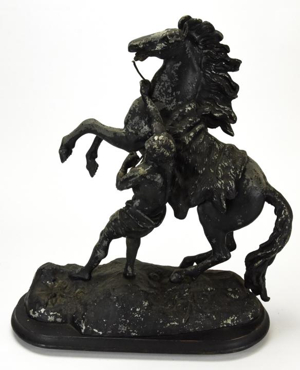 Spelter Figural Statue of Man & Rearing Horse (1 of 5)