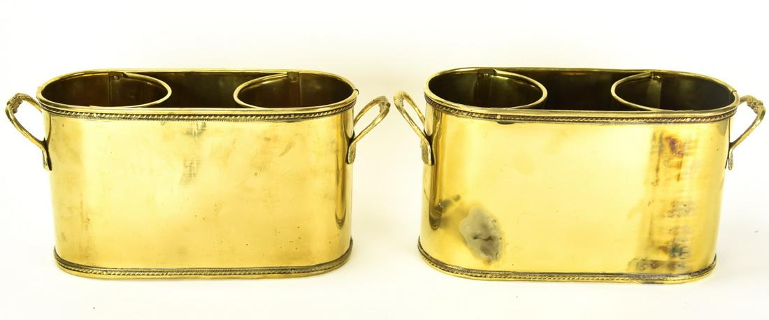 Pair Vintage Brass Handled Flower Pots (1 of 6)